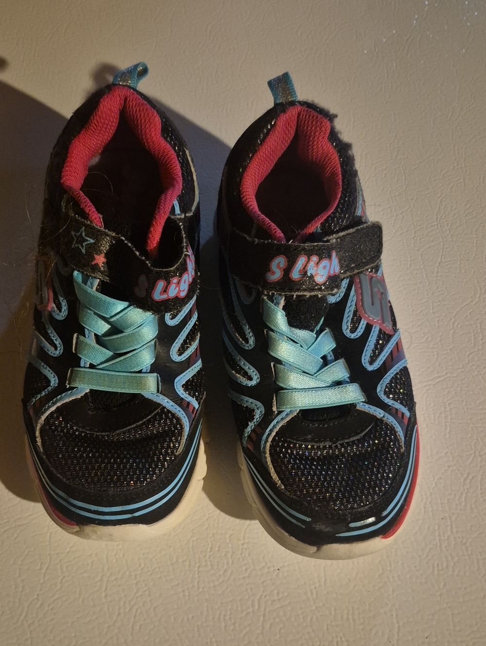 Skechers Kids Black Sneakers with Turquoise and Pink Accents